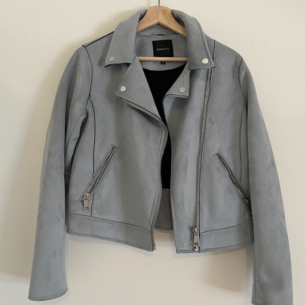 Dynamite Grey Faux Suede Moto Jacket – Size S